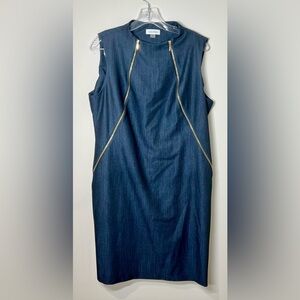 Calvin Klein Denim Dress with Gold Zippers, 14